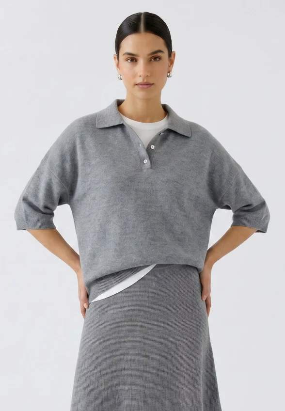 SWETER Z KOŁNIERZYKIEM POLO SZARY