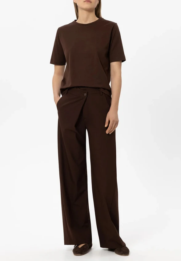 SPODNIE WIDE-LEG CIEMNY BRĄZ