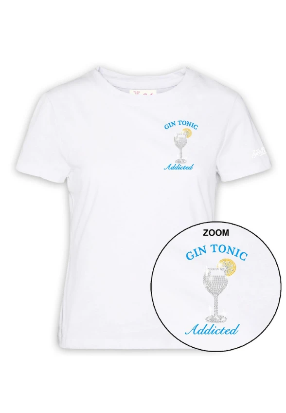 T-SHIRT EMILIE GIN TONIC ADDICTED BIAŁY