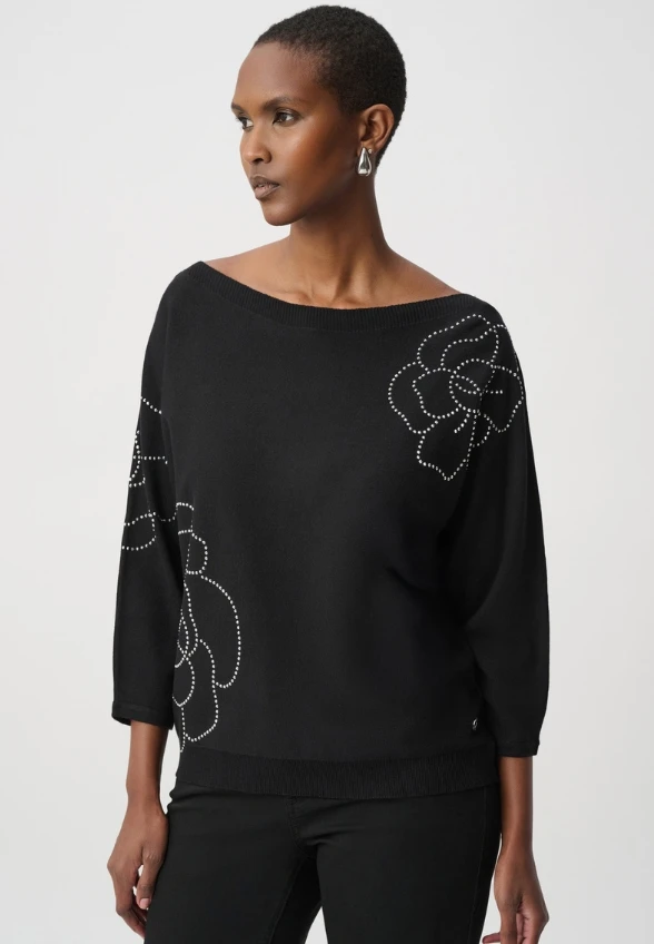 SWETER Z APLIKACJĄ KWIATOWĄ CZARNY