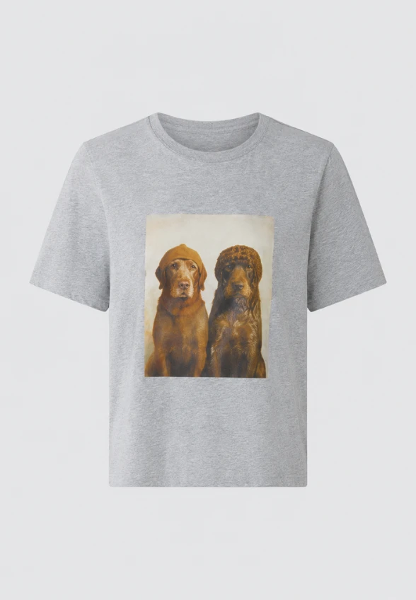 T-SHIRT Z NADRUKIEM PSÓW SZARY