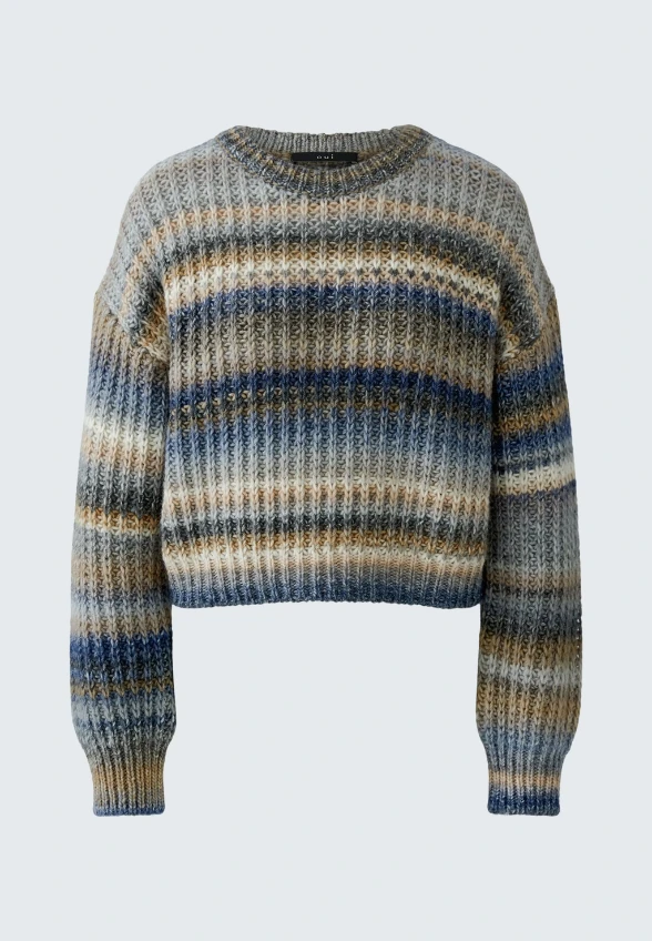 SWETER WEŁNIANY W PASKI NIEBIESKO-BRĄZOWY