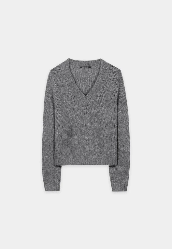 SWETER Z DOMIESZKĄ ALPAKI ANTRACYTOWY