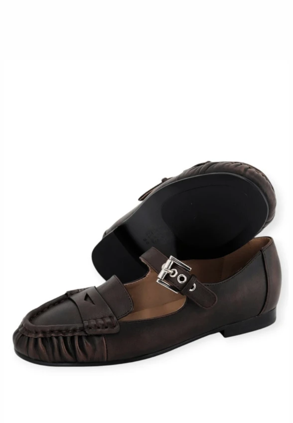 LOAFERSY SKÓRZANE Z PASKIEM AMARIS BRĄZOWE