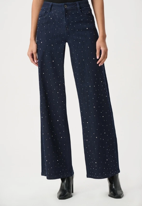 SPODNIE JEANSOWE TYPU WIDE LEG JAMBE GRANATOWE