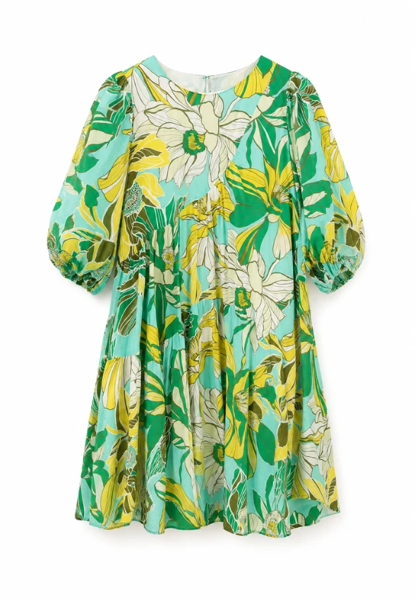 SUKIENKA MINI W KWIATOWY PRINT ZIELONO-ŻÓŁTA