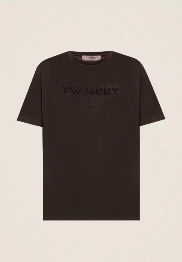 T-SHIRT BAWEŁNIANY CIEMNY BRĄZ