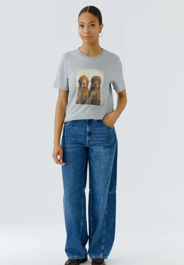 T-SHIRT Z NADRUKIEM PSÓW SZARY