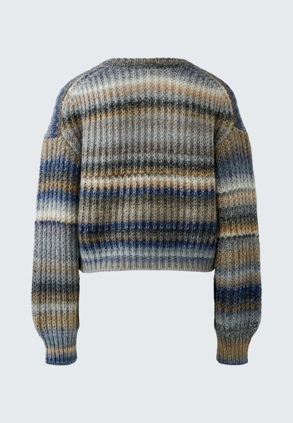 SWETER WEŁNIANY W PASKI NIEBIESKO-BRĄZOWY