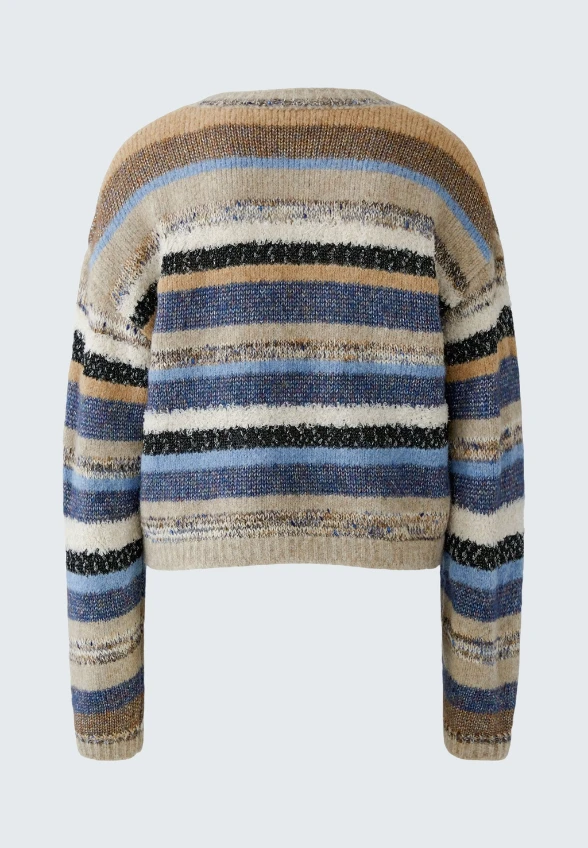 SWETER Z MIESZANKI MATERIAŁÓW BEŻOWO – NIEBIESKI