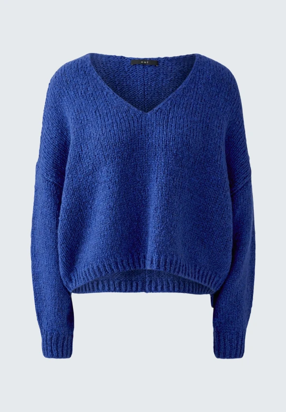 SWETER Z WEŁNY I MOHERU NIEBIESKI