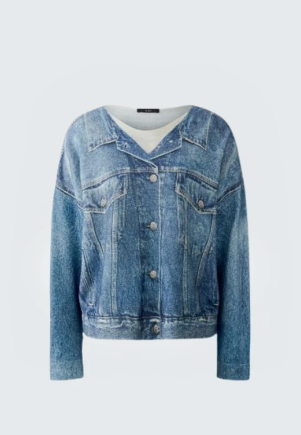 SWETER Z NADRUKIEM JEANSU NIEBIESKI