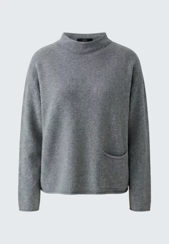 SWETER DZIANINOWY Z KIESZONKĄ SZARY