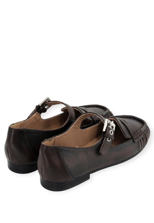 LOAFERSY SKÓRZANE Z PASKIEM AMARIS BRĄZOWE