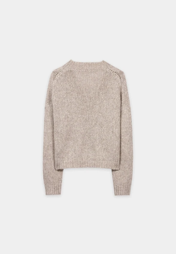 SWETER Z DOMIESZKĄ ALPAKI PERŁOWY