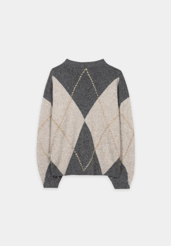 SWETER Z DOMIESZKĄ ALPAKI BEŻOWO-SZARY