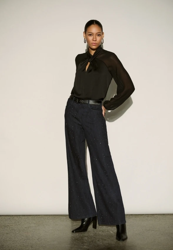 SPODNIE JEANSOWE TYPU WIDE LEG JAMBE GRANATOWE