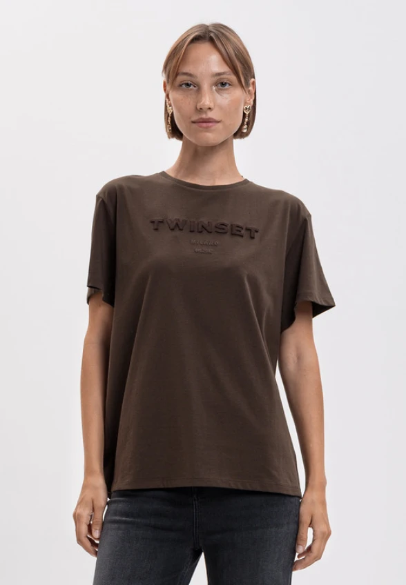 T-SHIRT BAWEŁNIANY CIEMNY BRĄZ