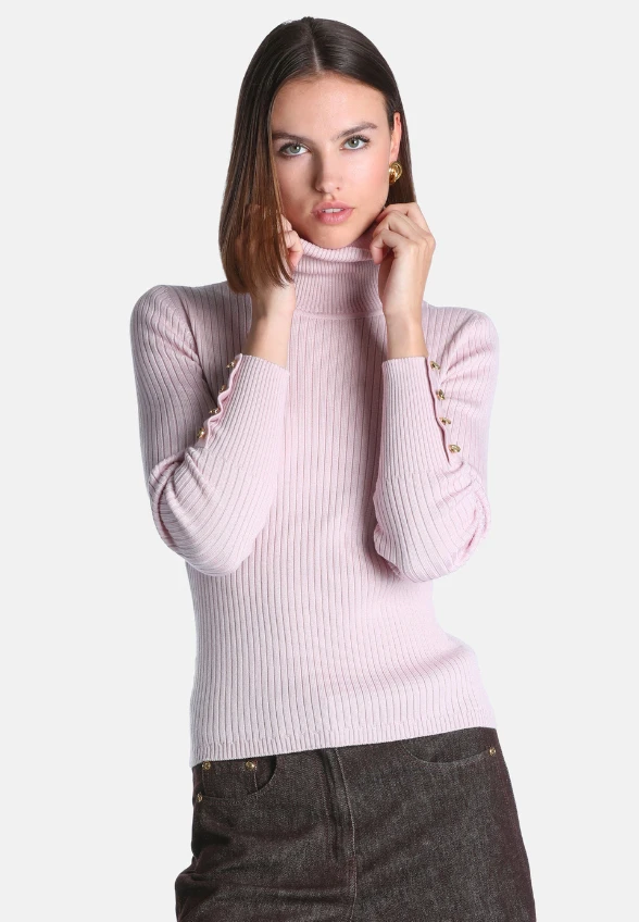 SWETER WEŁNIANY Z GOLFEM MERITARE PUDROWY RÓŻ