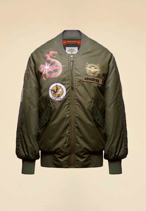 KURTKA BOMBER Z PRINTEM KHAKI