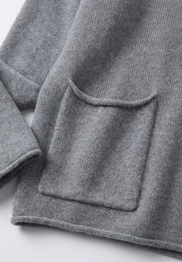 SWETER DZIANINOWY Z KIESZONKĄ SZARY