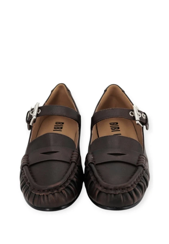 LOAFERSY SKÓRZANE Z PASKIEM AMARIS BRĄZOWE