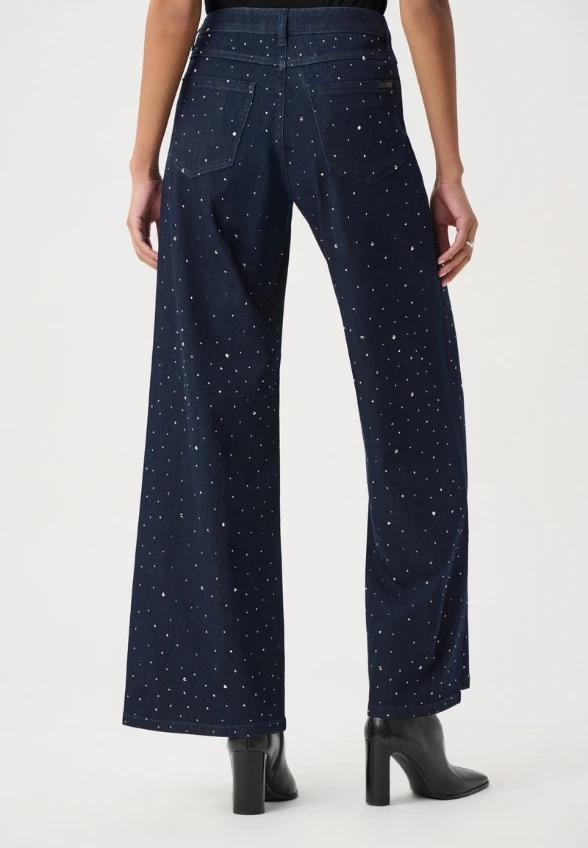 SPODNIE JEANSOWE TYPU WIDE LEG JAMBE GRANATOWE