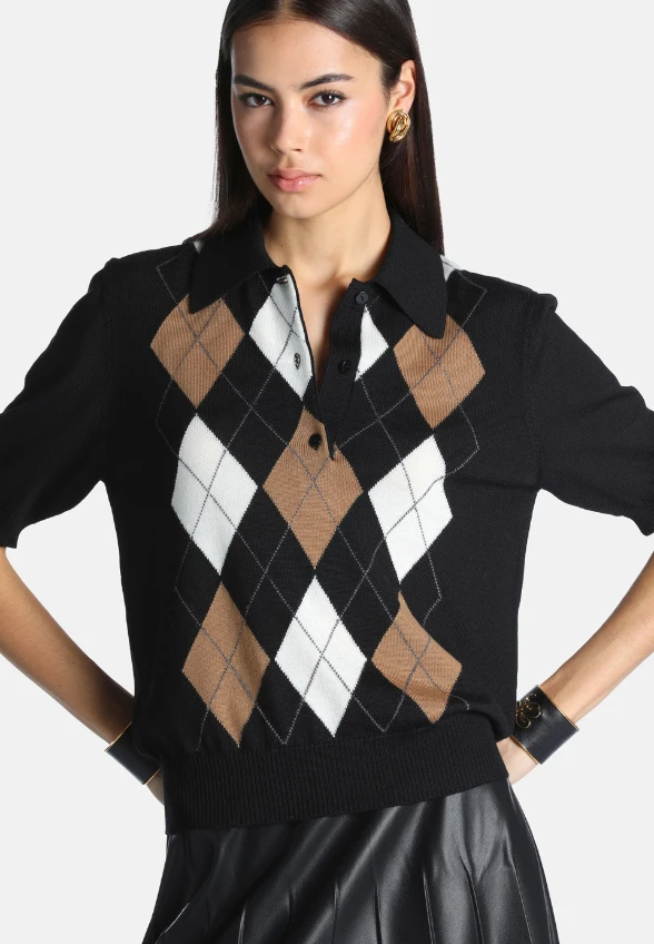 SWETER DZIANINOWY POLO MARIUS CZARNY