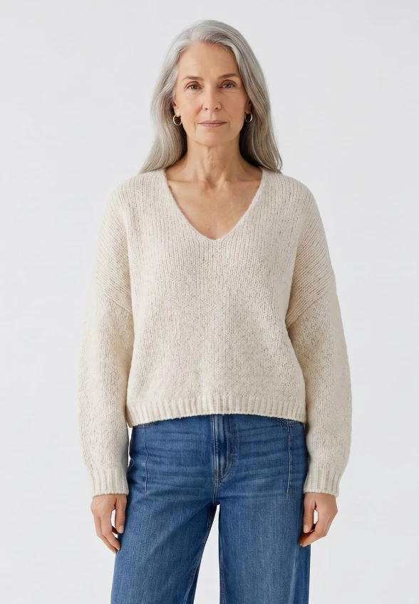 SWETER Z WEŁNY I MOHERU ÉCRU