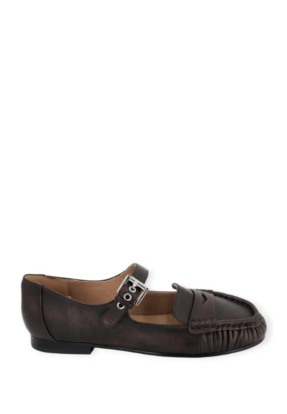 LOAFERSY SKÓRZANE Z PASKIEM AMARIS BRĄZOWE