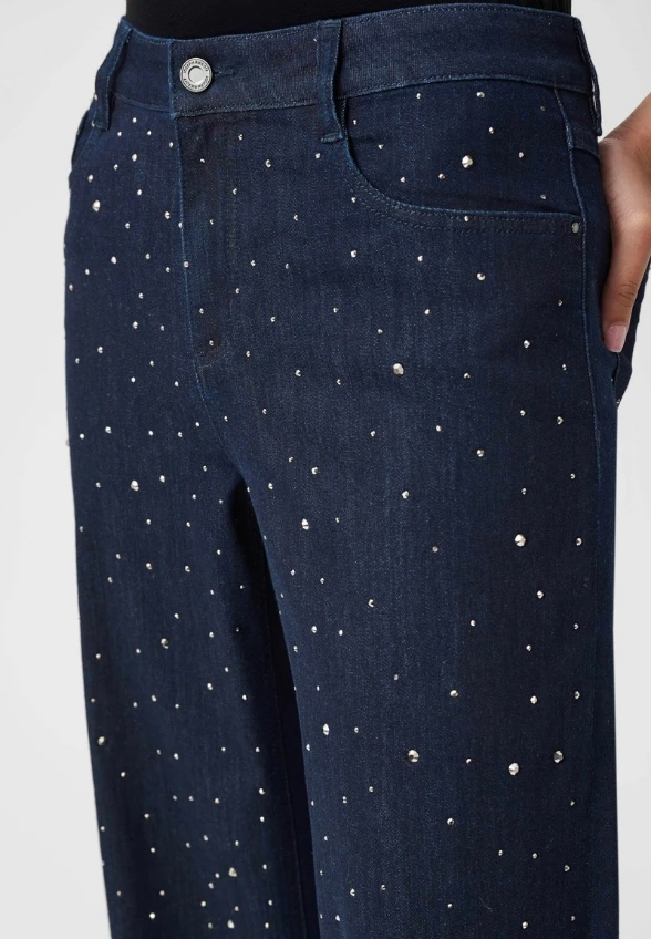 SPODNIE JEANSOWE TYPU WIDE LEG JAMBE GRANATOWE