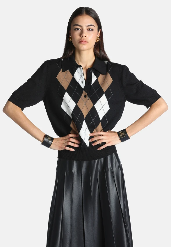 SWETER DZIANINOWY POLO MARIUS CZARNY