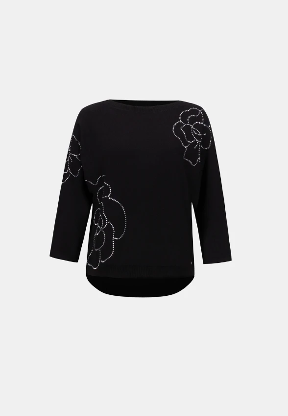 SWETER Z APLIKACJĄ KWIATOWĄ CZARNY
