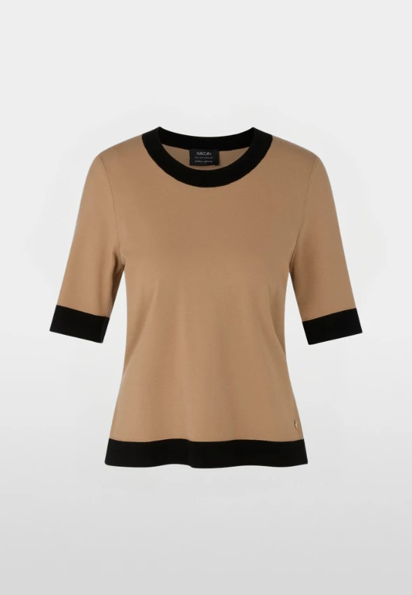 SWETER Z DZIANINY WISKOZWEJ JASNY BRĄZ