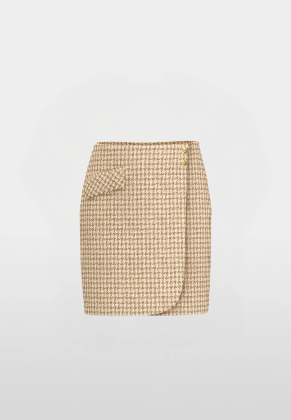 SPÓDNICA MINI Z WZOREM W PEPITKĘ BEŻOWA