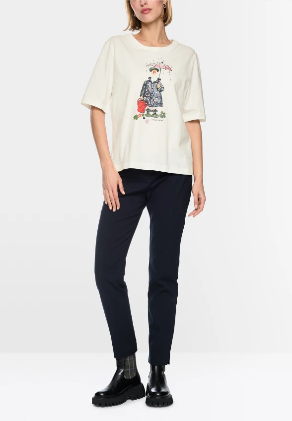 T-SHIRT Z PRINTEM ARTYSTYCZNYM ZŁAMANA BIEL
