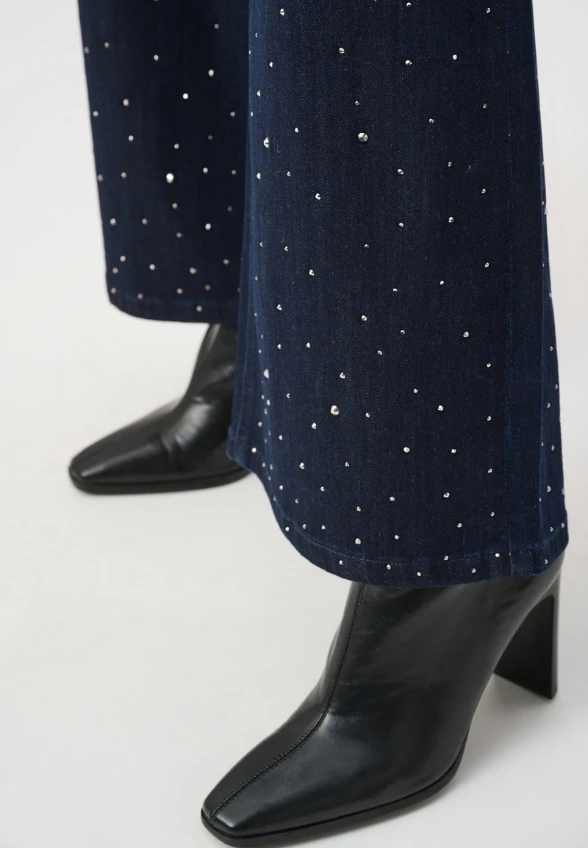SPODNIE JEANSOWE TYPU WIDE LEG JAMBE GRANATOWE