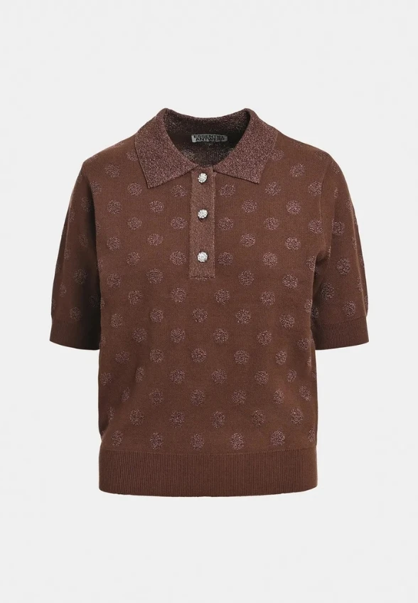 BLUZKA POLO W GROSZKI BRĄZOWA