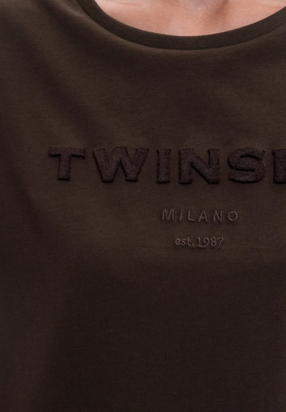 T-SHIRT BAWEŁNIANY CIEMNY BRĄZ
