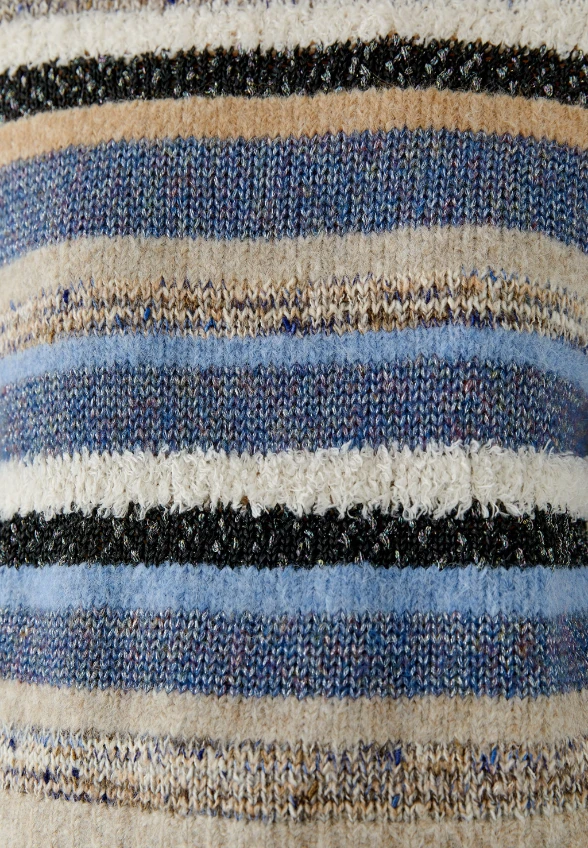 SWETER Z MIESZANKI MATERIAŁÓW BEŻOWO – NIEBIESKI