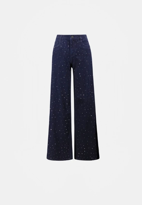 SPODNIE JEANSOWE TYPU WIDE LEG JAMBE GRANATOWE