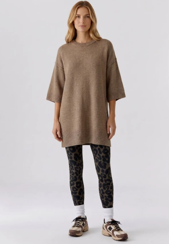 SWETER Z MIESZANKI WEŁNY I MODALU TAUPE