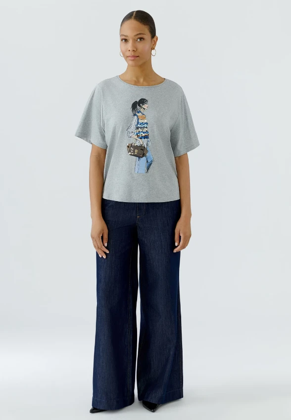 T-SHIRT Z NADRUKIEM I CEKINAMI SZARY
