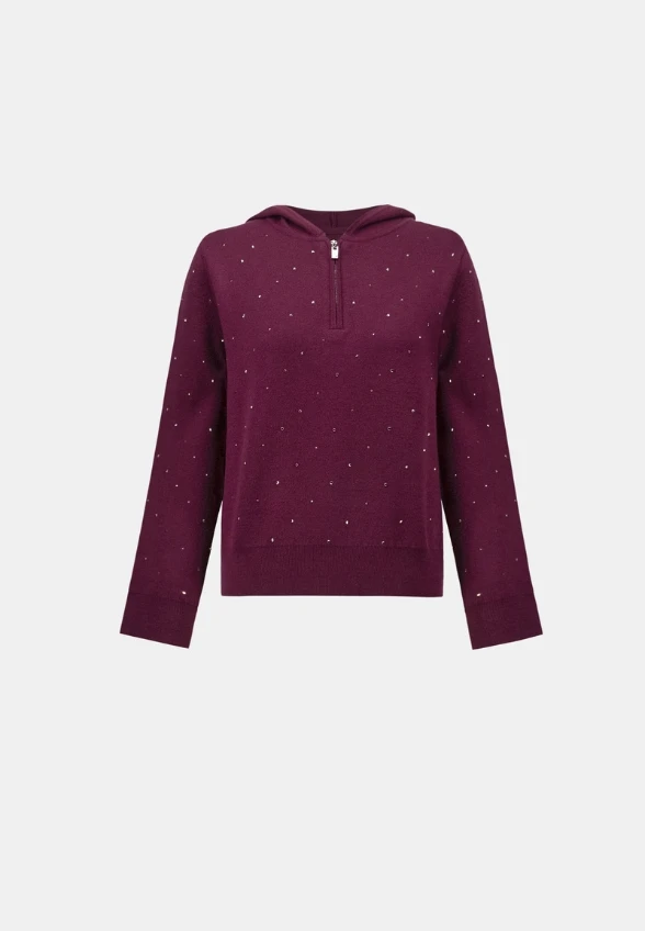 SWETER OZDOBNY Z KAPTUREM BURGUNDOWY