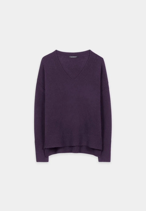 SWETER Z DOMIESZKĄ KASZMIRU ŚLIWKOWY