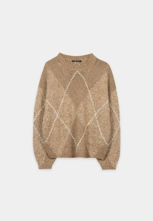 SWETER Z DOMIESZKĄ ALPAKI BEŻOWY