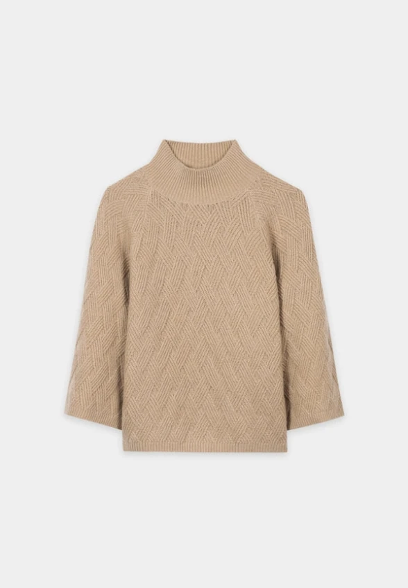 SWETER TYPU PONCZO Z KASZMIREM BEŻOWY