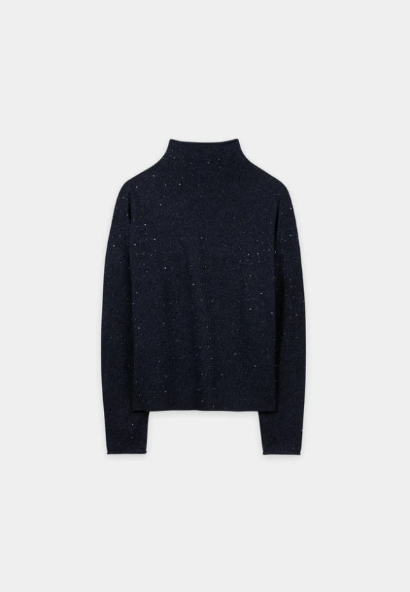 SWETER Z OZDOBNYMI KRYSZTAŁKAMI GRANATOWY