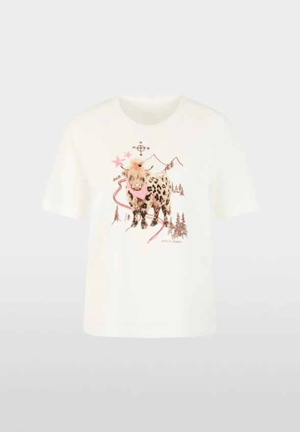 T-SHIRT BAWEŁNIANY Z NADRUKIEM BIAŁO-BRĄZOWY
