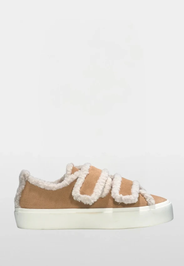 SNEAKERSY SHEARLING LOW VELCRO BEŻOWE